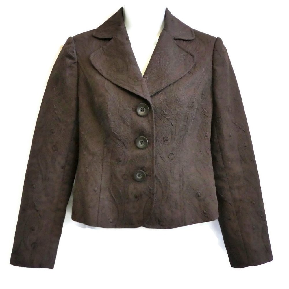 Ann Taylor Blazer Paisley Brocade Brown Back Vent 3 Button Fully Lined Princess